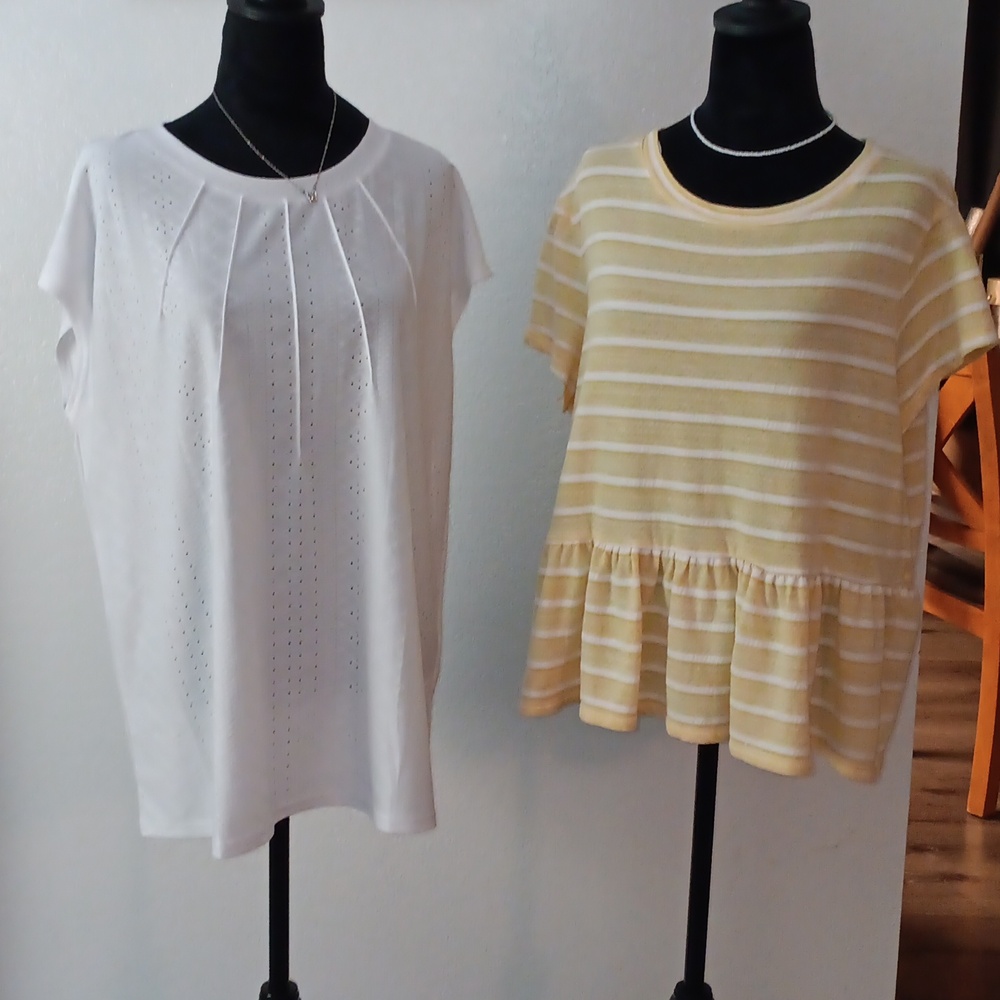 LC Lauren Conrad Yellow and White Striped Peplum Tee